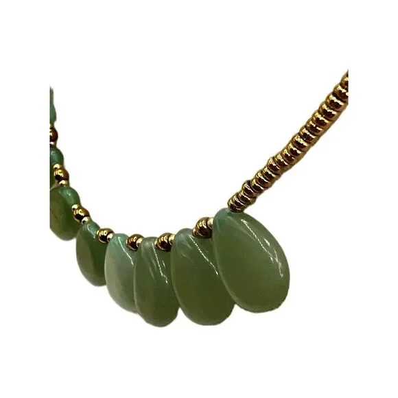 NEW Green Aventurine Stone Gold Tone Beads Bib Necklace - Picture 7 of 14